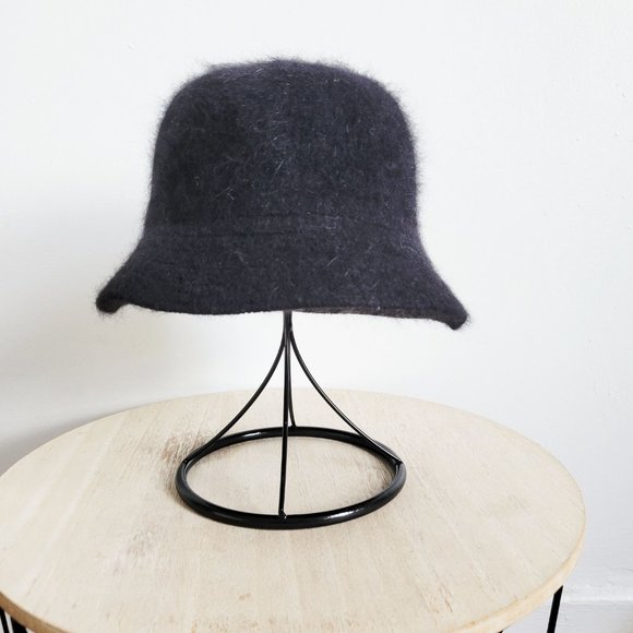 Vintage Wool Angora Bucket Hat, Black Fluffy Bucket Hat, Black Fluffy Brim Hat - Picture 6 of 10